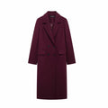 Women Autumn Burgundy Multicolour Wool Blended Overcoat for Women Fashion New Warm Double Breasted Lapel Long Coat Jacket