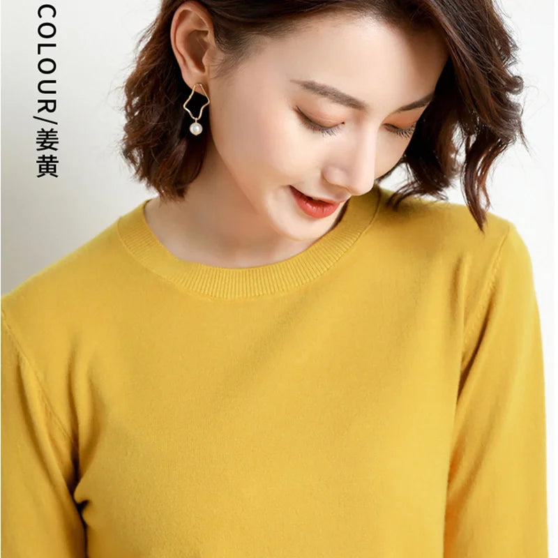 High Quality Pure Colors Spring Autumn Winter European Style Women Fashion Pullovers Knitted Cashmere Wool Sweater Lady Big Size