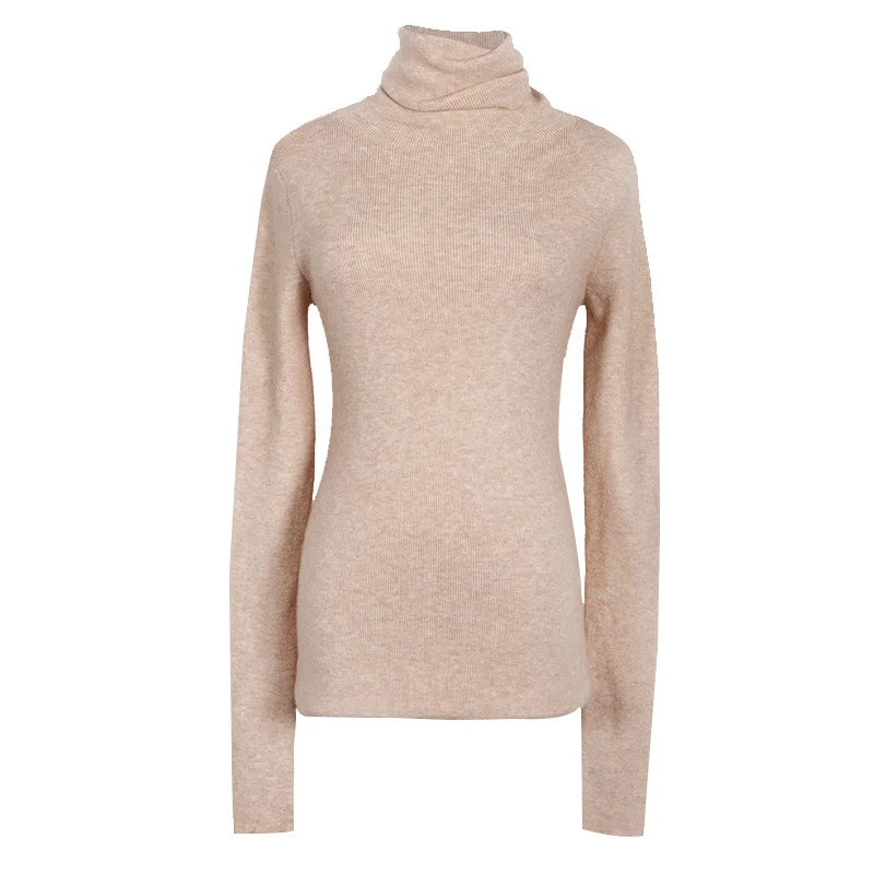 Women Heaps Collar Turtleneck Sweaters Autumn Winter Slim Pullover Women Basic Tops Casual Soft Knit Sweater Soft Warm Jumper