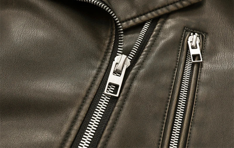 Army greeNew Coal graysty le Women's washed leather jacket with belt, short coat with downgraded zipper and vintage lapel jacket