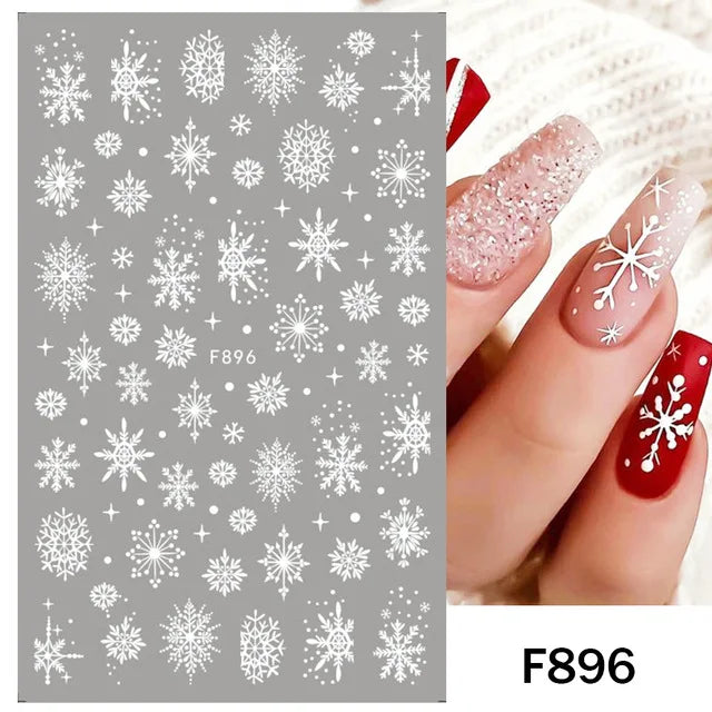 New Winter Snowflake Nail Stickers, White Snow Christmas New Year Self-Adhesive Nail Decals, DIY Nail Art Decor