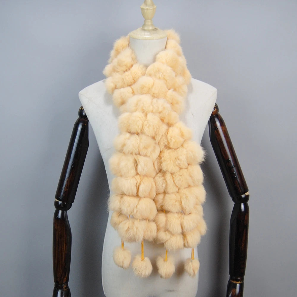 Women Winter Warm Real Rabbit Fur Scarf Hot Sale Natural Rabbit Fur Muffler 2025 Lady 100% Genuine Fur Scarves Wholesale Retail