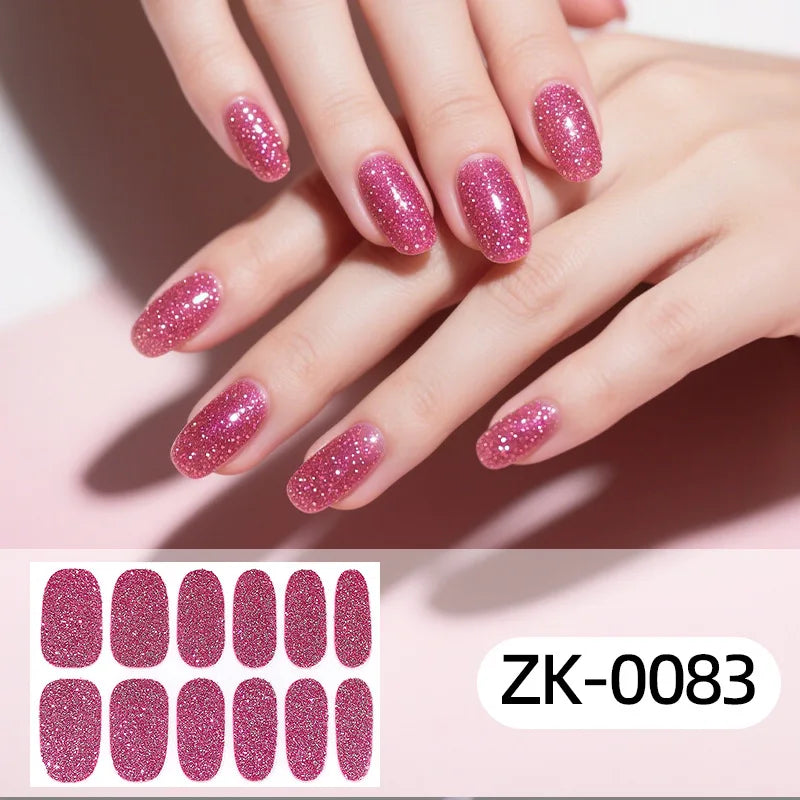 Gradient Cat Eye Style Nail Art Stickers, 16-Piece Set Self-Adhesive Waterproof Glitter False Nail Decals