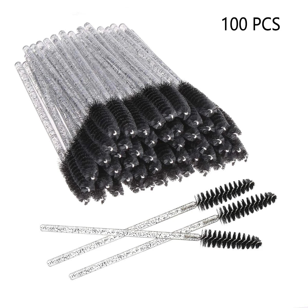 Disposable Eyelash Brush – Crystal Handle Portable Eyebrow & Lash Brush (50-100/Pack), Eyelash Extension Spiral Lash Comb