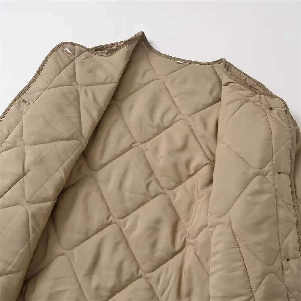 Autumn/Winter New Product Fashion Casual Women's Round Neck Long Sleeve Single breasted Cotton Jacket