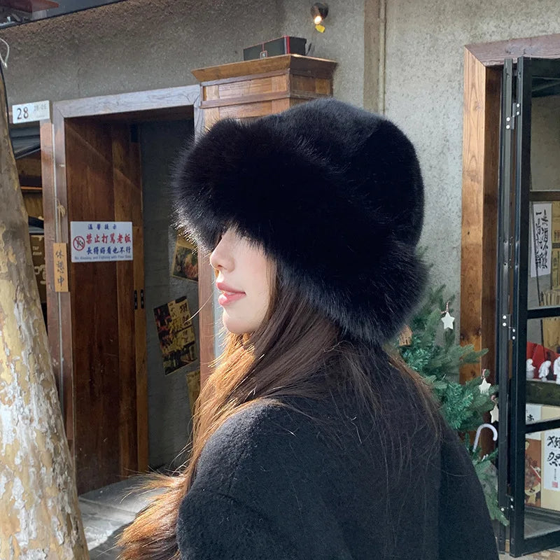New Style Fashion Hat Women's Winter New Thick Warm Imitation Fur Simple Fisherman's Hat Imitation Mink Fur Ladies Mongolia Caps
