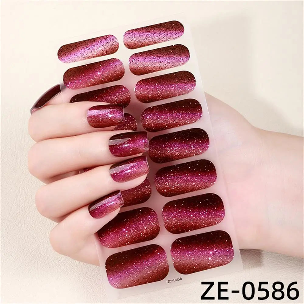 Gradient Cat Eye Style Nail Art Stickers, 16-Piece Set Self-Adhesive Waterproof Glitter False Nail Decals