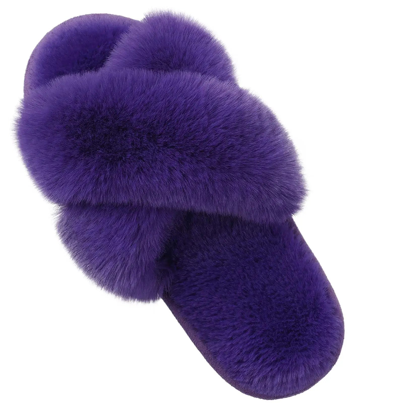 Eyriphy Indoor Open Toe Flats Cotton Shoes Comfort House Slippers Winter Fluffy Fur Slippers Women Fashion Plush Fuzzy Slippers