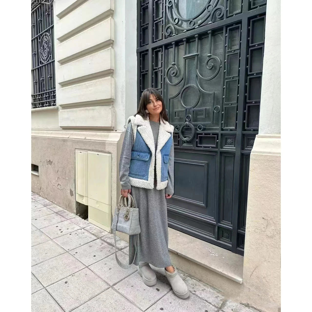 2025 women's new autumn and winter jeans do old wash and cashmere lamb vest women's top clip coat