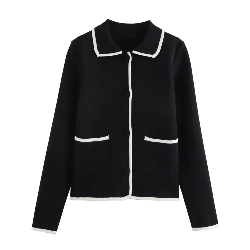 Women's Minimally Knitted Coat with Button Pocket Decoration Spring New Women's Knitted Sweater