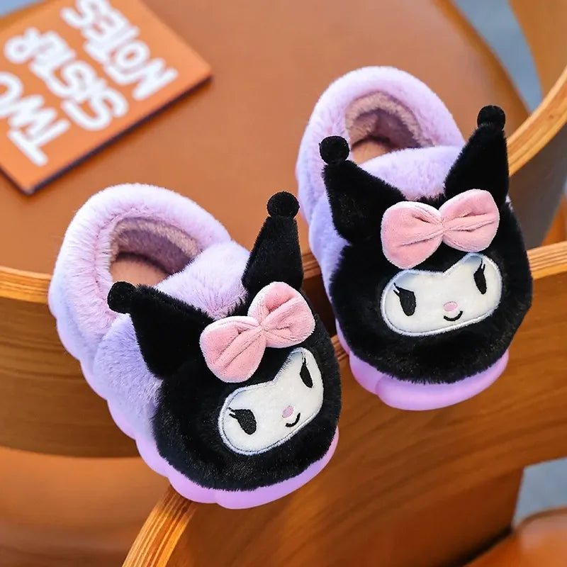 2025 Sanrio Hello Kitty Autumn/Winter Cotton Slippers Cover Heel Cute Flat Plush Slippers Autumn Anime Peripheral Christmas Gift