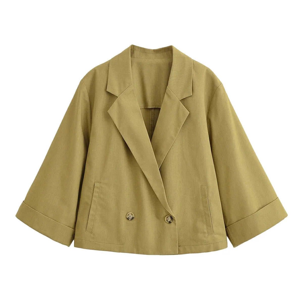 Women Vintage Elegant Short Blazer Pockets Fashion 2025 Autumn Double Breasted Chic Streetwear Mujer Fall Teacher Outwear