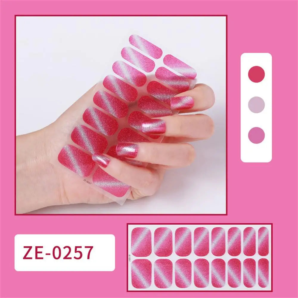 Gradient Cat Eye Style Nail Art Stickers, 16-Piece Set Self-Adhesive Waterproof Glitter False Nail Decals