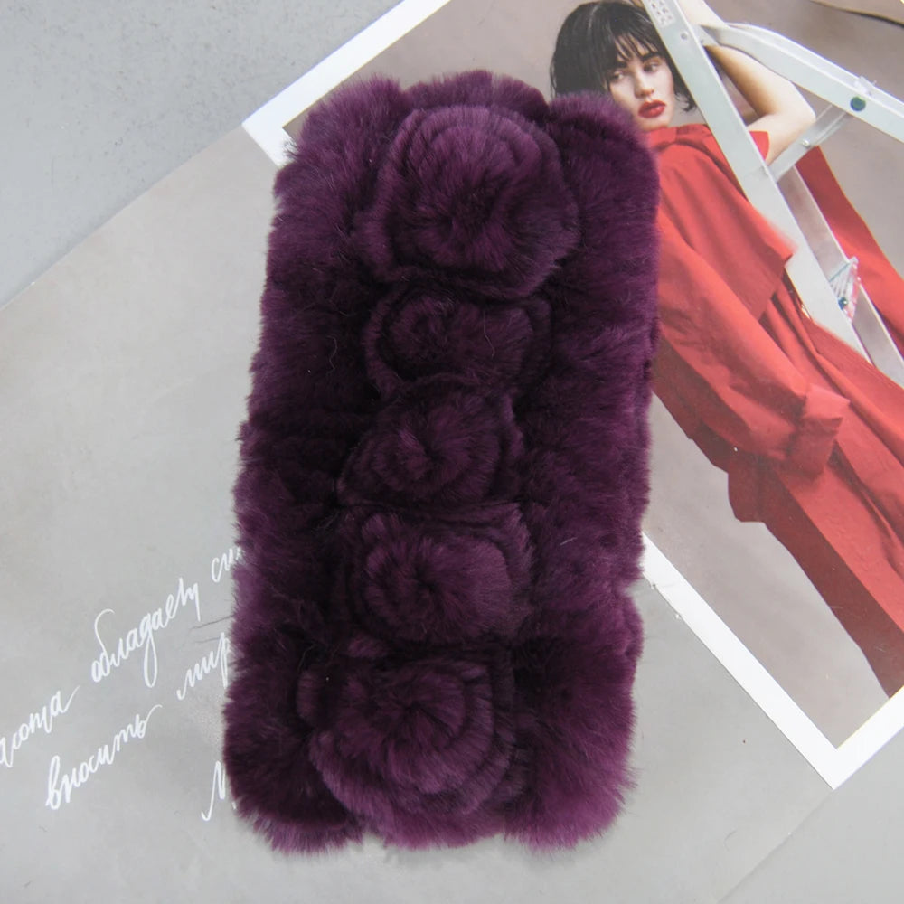 Autumn Winter Lady Real Rex Rabbir Fur Scarf Elastic Real Rex Rabbit Fur Headbands Flowers Natural Rex Rabbit Fur Ring Scarves