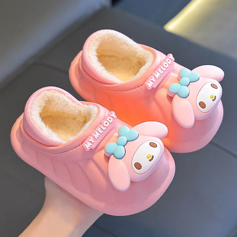 Cartoon Winter Warm Cotton Home Floor Waterproof Slippers Antislip Family Shoes In Door Cute Sweet Kuromi Hello Kitty Size 24-41