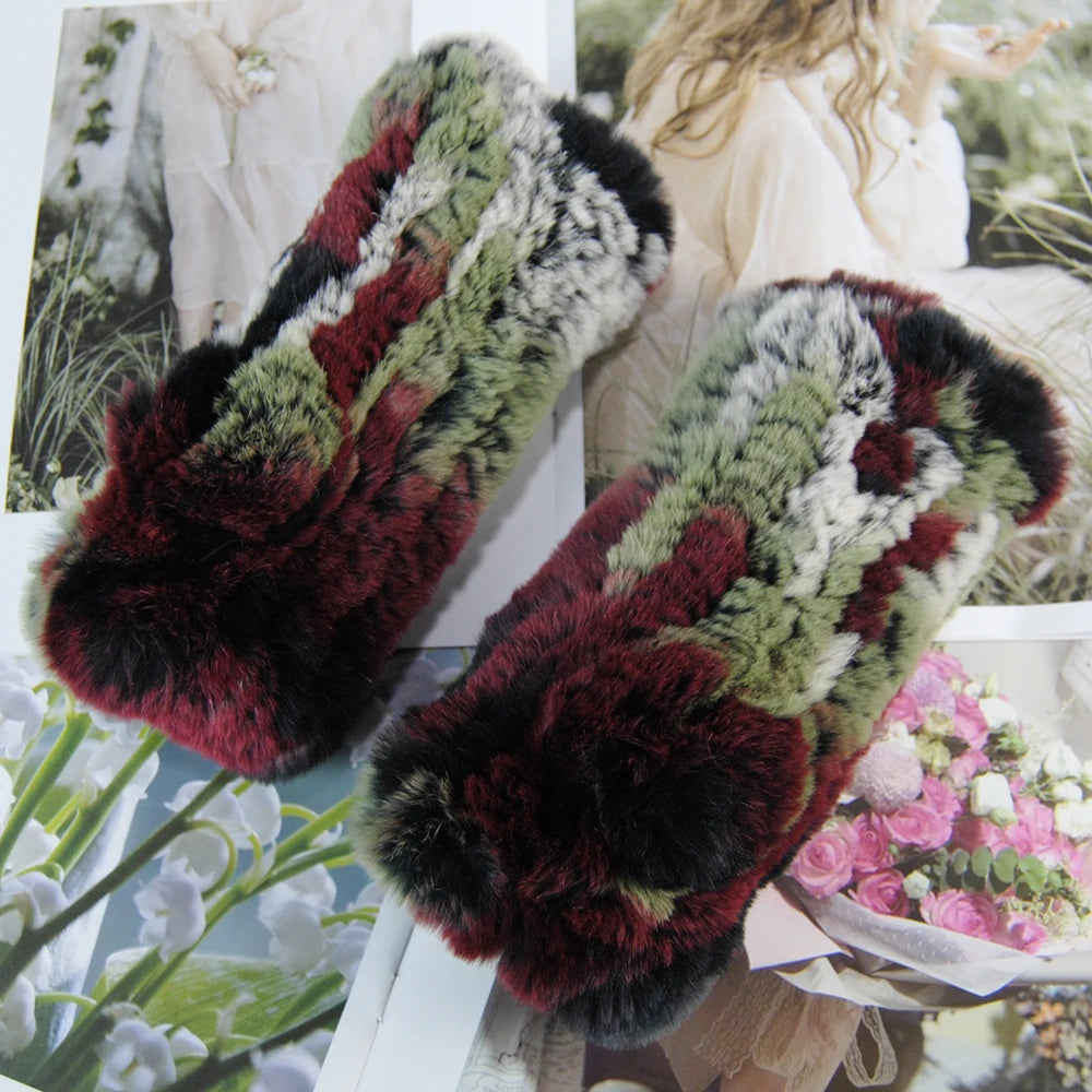 2025 Fashion Real Rex Rabbit Fur Women's Winter Gloves Genuine Fur Mittens Girl Fingerless Gloves Wrist Warmer Elastic Fluffy