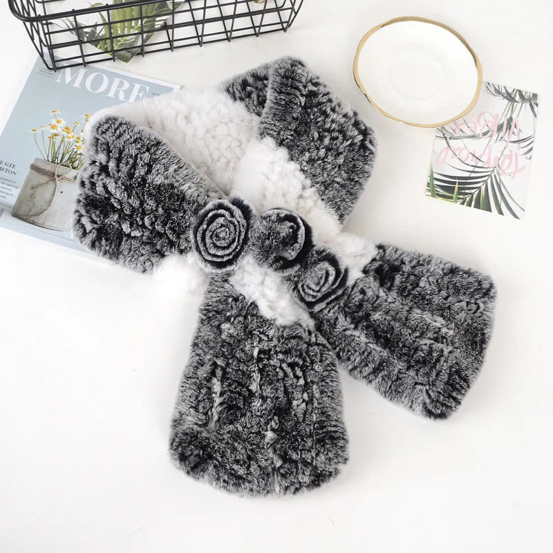 2025 Fashion Lady Genuine Rex Rabbit Fur Scarves Winter Women Real Rex Rabbit Fur Scarf Natural Warm Soft Rex Rabbit Fur Muffler