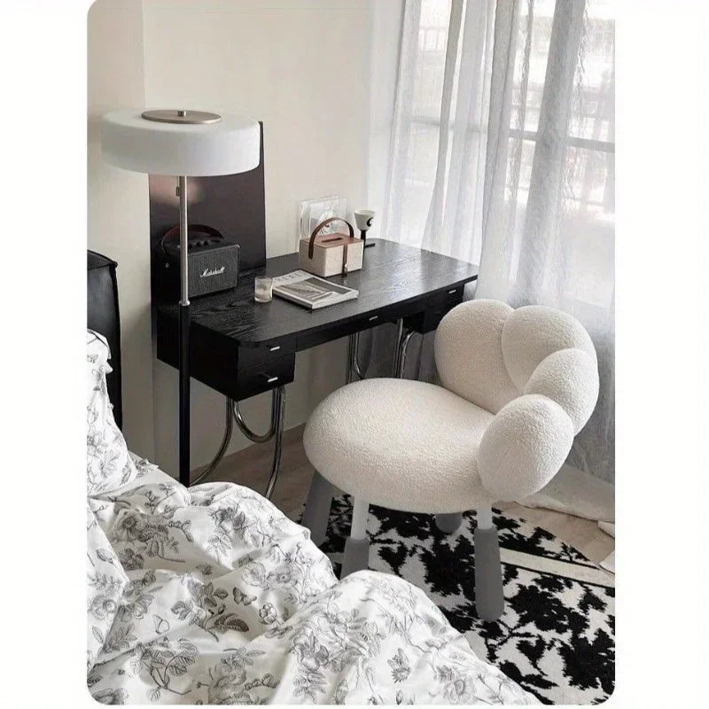 Dressing stool cream wind makeup chair lamb wool small apartment bedroom girls Internet celebrity desk matching