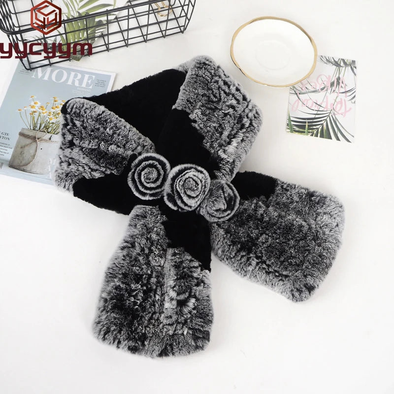 2025 Fashion Lady Genuine Rex Rabbit Fur Scarves Winter Women Real Rex Rabbit Fur Scarf Natural Warm Soft Rex Rabbit Fur Muffler