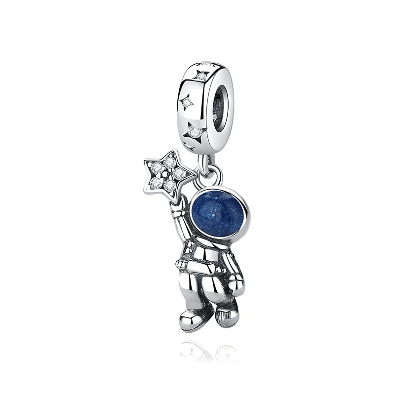 New Original 925 Sterling Silver Charms Star Moon Blue Crystal Glass Beads Fit Brand Bracelets Necklaces Jewelry For Women