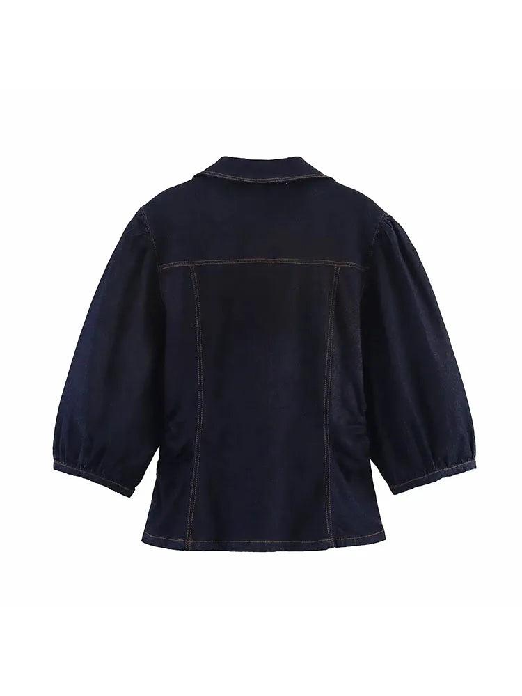 Women's 2025 Vintage Denim Set Single Breasted Lapel Shirt With High Waist Wide Leg Jeans Fall High Street Casual Outfit