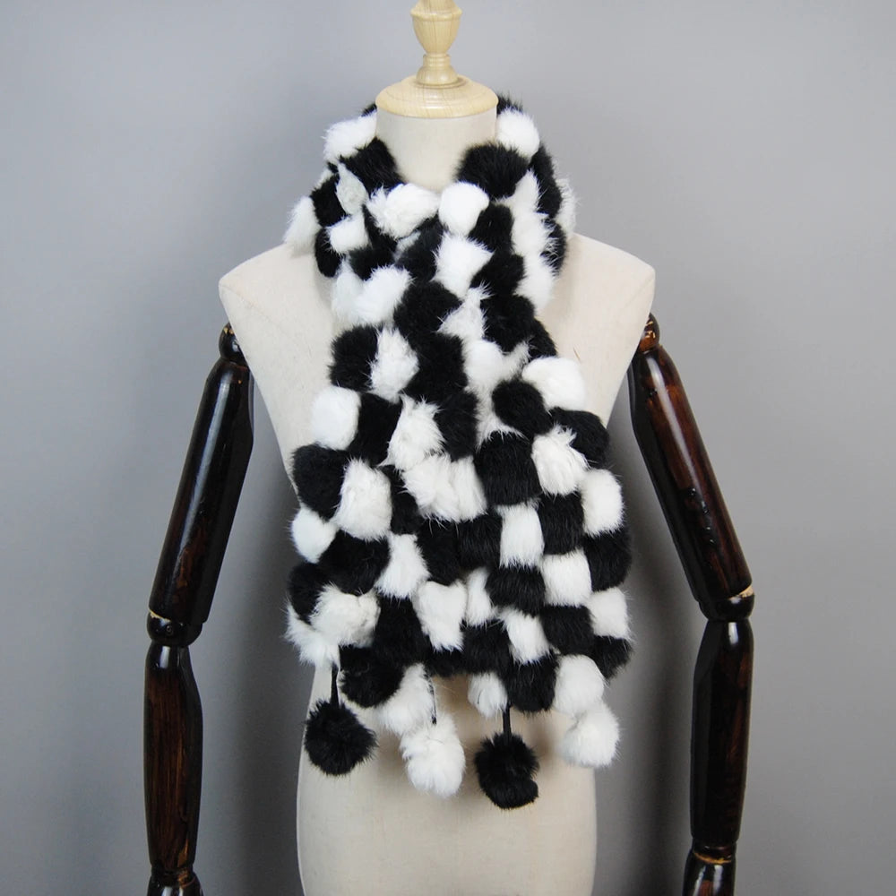 Women Winter Warm Real Rabbit Fur Scarf Hot Sale Natural Rabbit Fur Muffler 2025 Lady 100% Genuine Fur Scarves Wholesale Retail