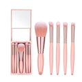 5-Piece Makeup Brush Set with Mirror, Travel Soft Bristle Loose Powder, Eyeshadow, and Blush Brush, Portable Makeup Brush Kit.