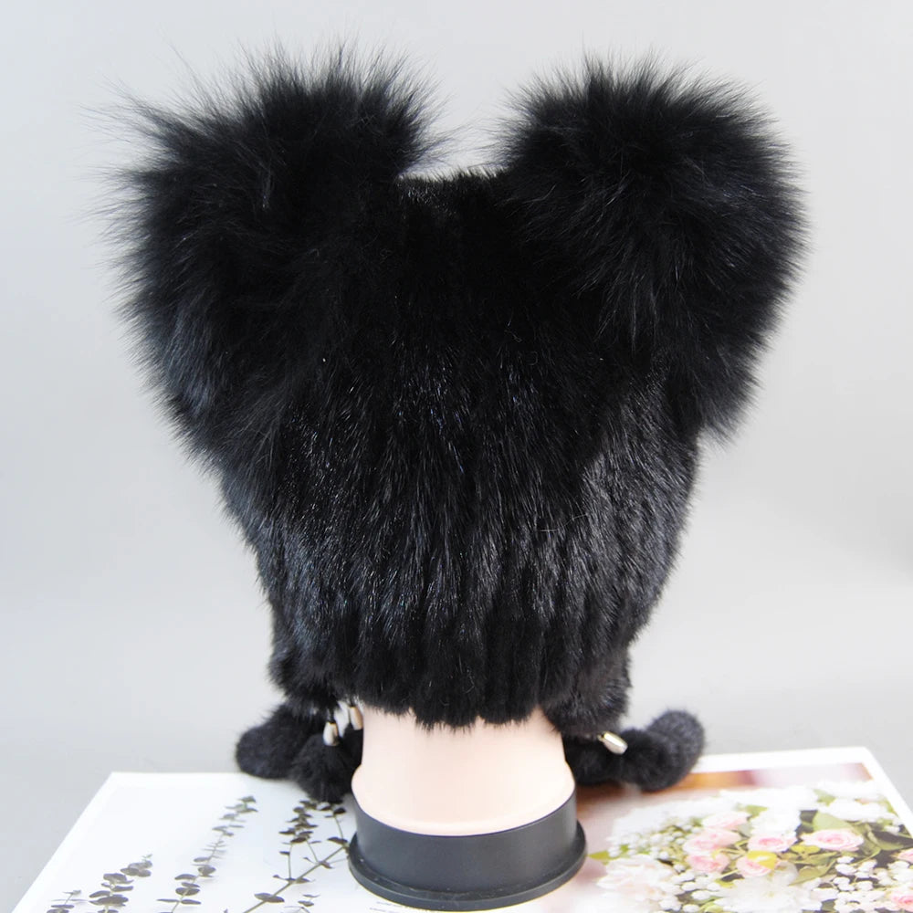 Russian Fur Hat Winter Warm Natural Mink Fur Hats for Women Classic Luxury Caps Earflap Hat Fashion Lady Real Mink Beanies Hat