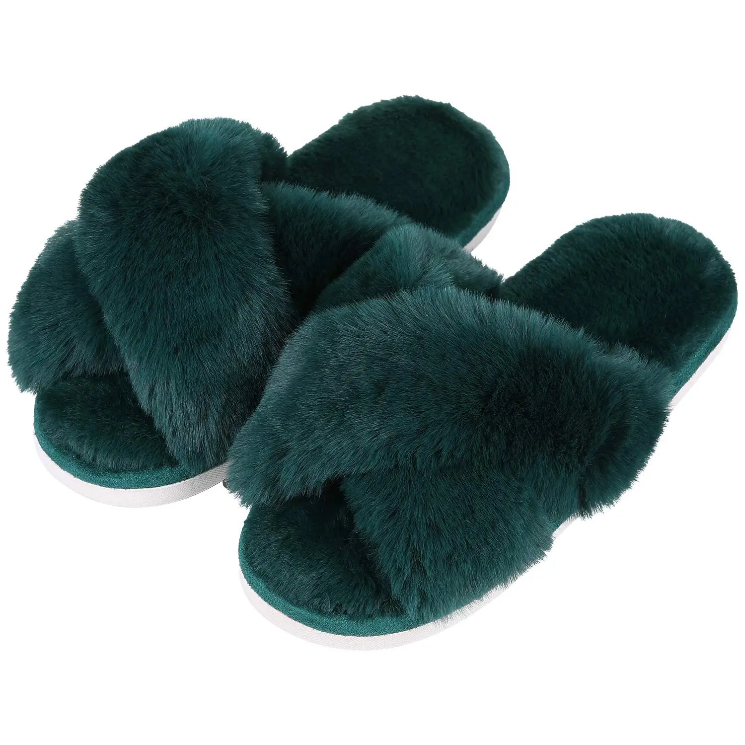 Eyriphy Indoor Open Toe Flats Cotton Shoes Comfort House Slippers Winter Fluffy Fur Slippers Women Fashion Plush Fuzzy Slippers