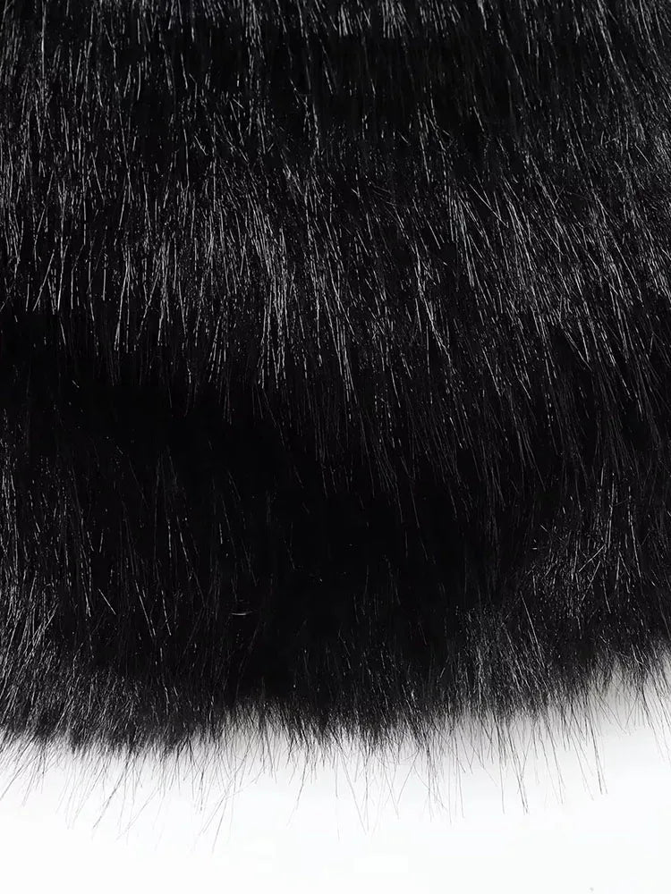 Women 2025 Winter New Hooded Short Faux Fur Jacket O Neck Women's Furry Jacket Long Sleeves Plush Coat Stylish Streetwear Top