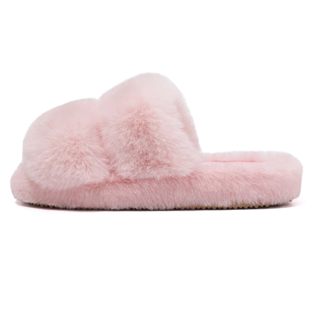 Evshine New Open Toe Fluffy Slippers Indoor Warm Fur Female Slides Fashion Plush Women House Shoes Women Winter Fuzzy Slippers