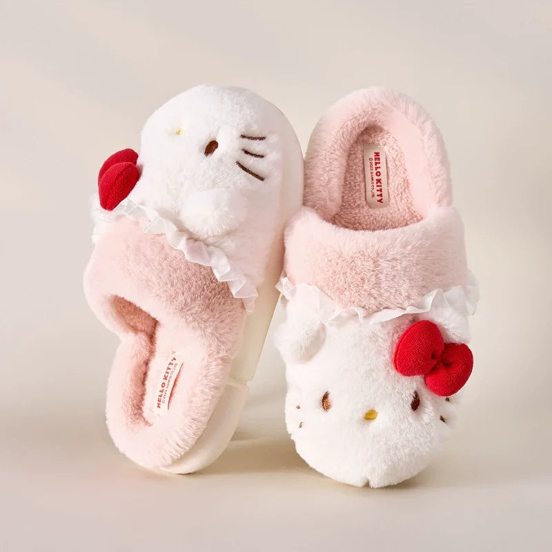 Autumn Winter Hello Kitty Slippers For Women Plush Kawaii Cute Sanrio Home Warm Cotton Slippers Cartoon Home Indoor Shoes Gifts