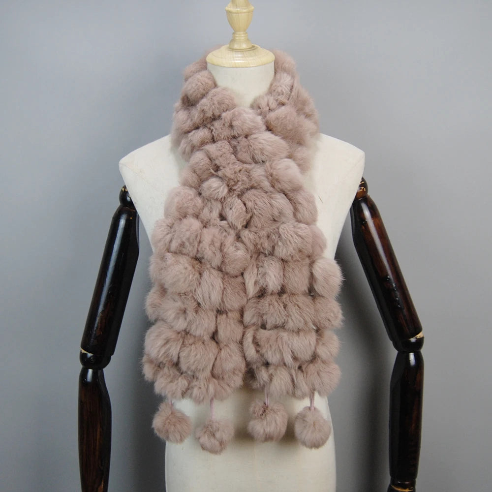 Women Winter Warm Real Rabbit Fur Scarf Hot Sale Natural Rabbit Fur Muffler 2025 Lady 100% Genuine Fur Scarves Wholesale Retail