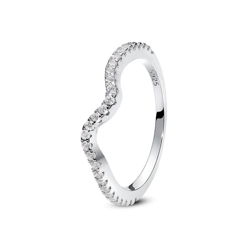 925 Sterling Silver Rings For Women Original Love Heart Wishbone Star Moon Engagement Rose Gold Wedding Ring Crystals Jewelry