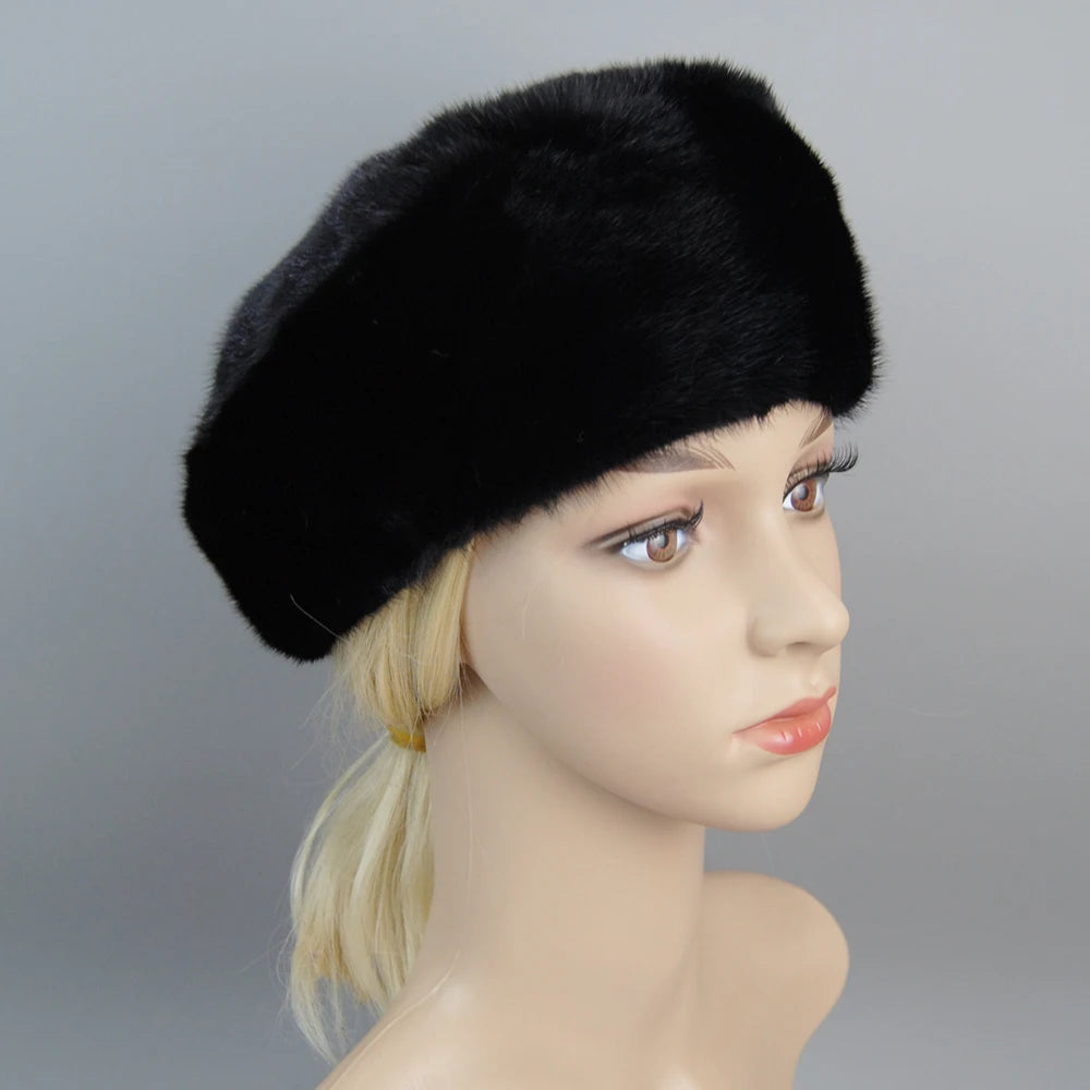 Women winter fur hats real mink fur hat thick knitted berets Russia new arrival fashion good quality female casual caps