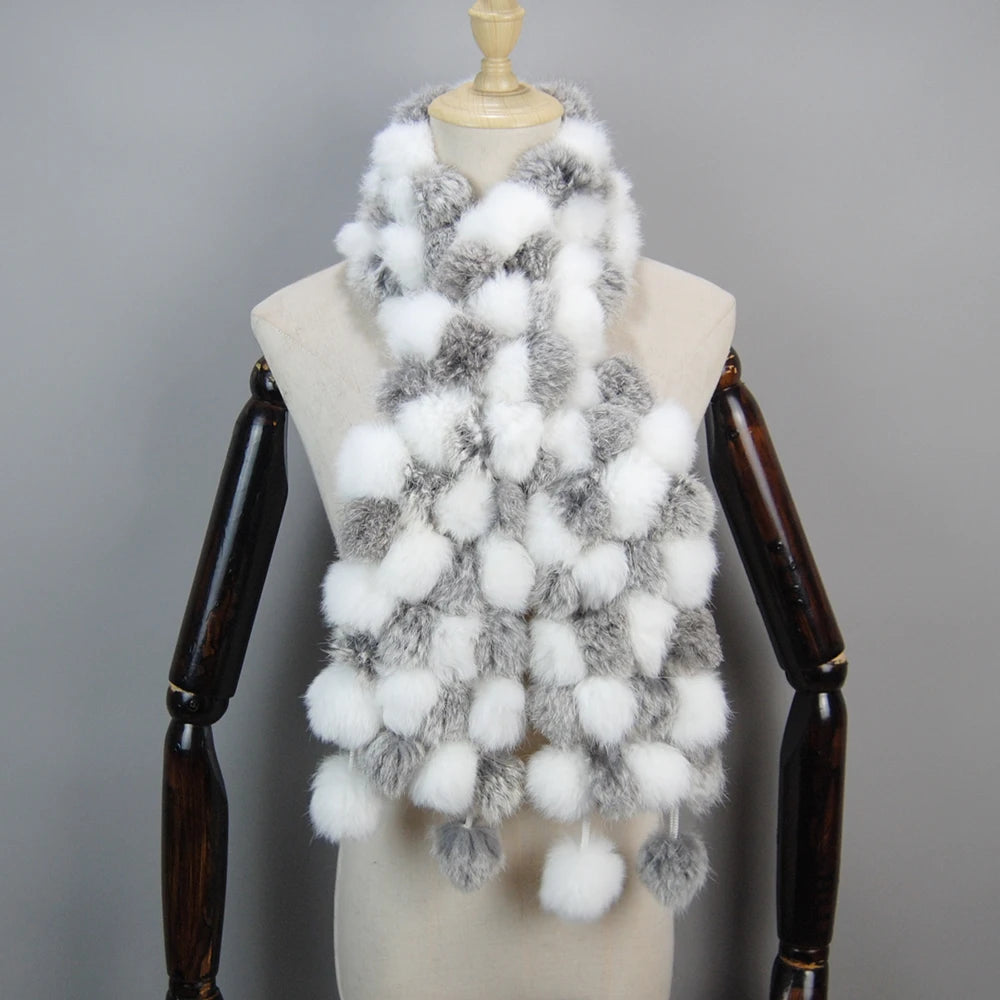 Women Winter Warm Real Rabbit Fur Scarf Hot Sale Natural Rabbit Fur Muffler 2025 Lady 100% Genuine Fur Scarves Wholesale Retail