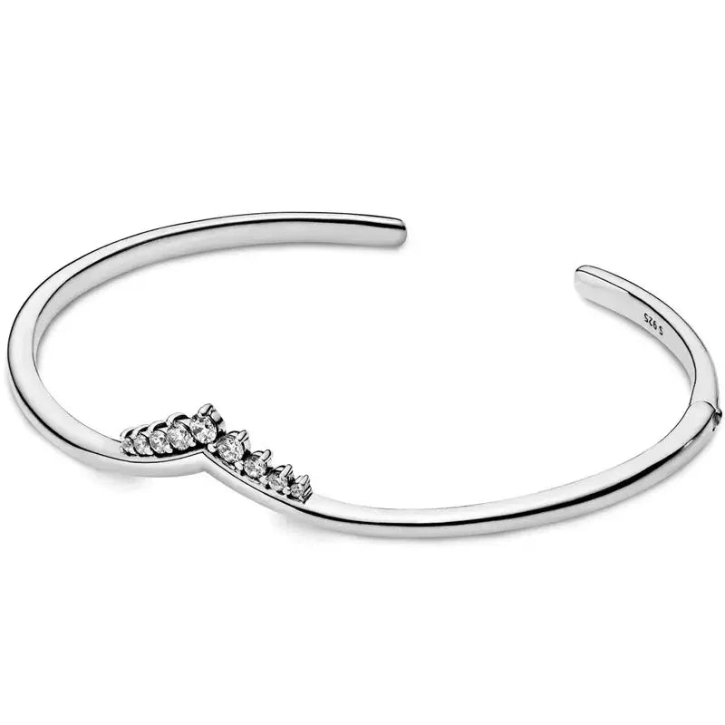 100% 925 sterling silver Elegant temperament heart opening design bow bracelet women's original DIY jewelry accessories gift