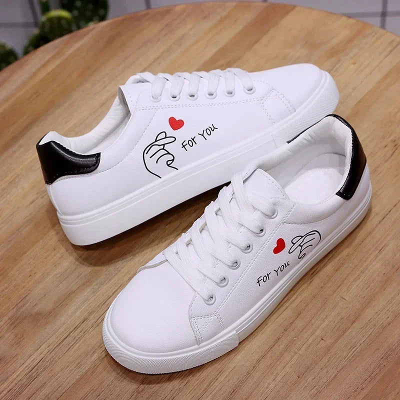 Women's Sneakers Leather Shoes Spring Trend Casual Flats Sneakers Female Fashion Comfort White Vulcanized Platform Shoes Lace-up