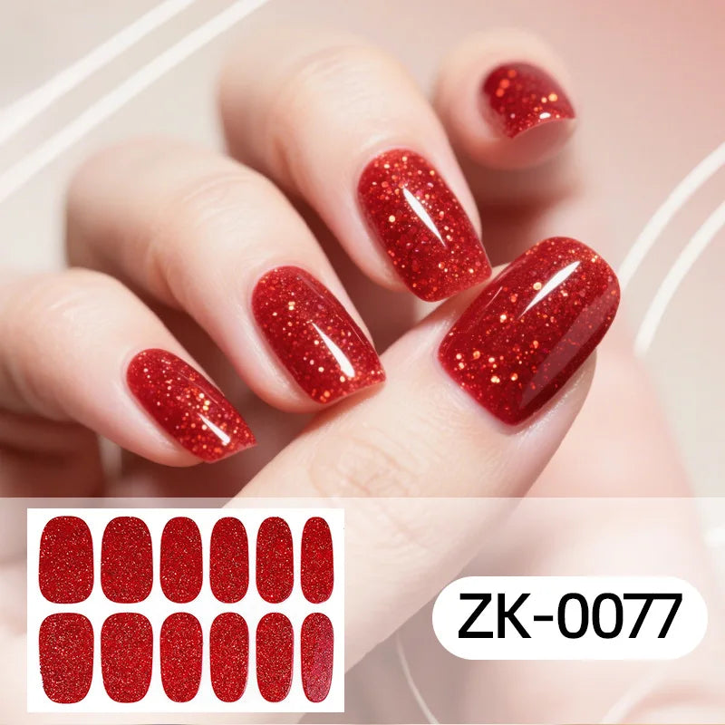 Gradient Cat Eye Style Nail Art Stickers, 16-Piece Set Self-Adhesive Waterproof Glitter False Nail Decals