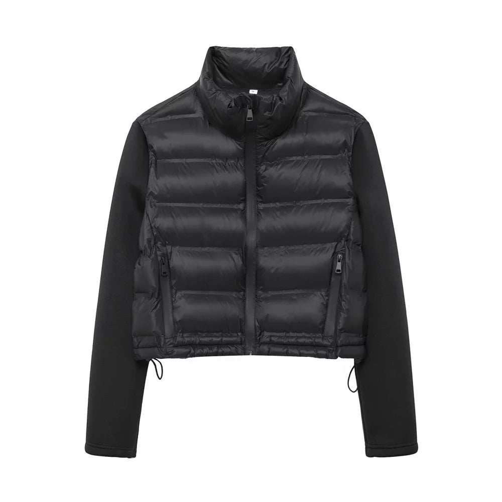 Autumn New Product Casual Women's Fashion Black Stand up Collar Splicing Short Jacket Cotton Jacket