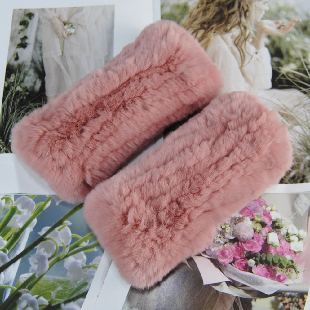 2025 Fashion Real Rex Rabbit Fur Women's Winter Gloves Genuine Fur Mittens Girl Fingerless Gloves Wrist Warmer Elastic Fluffy