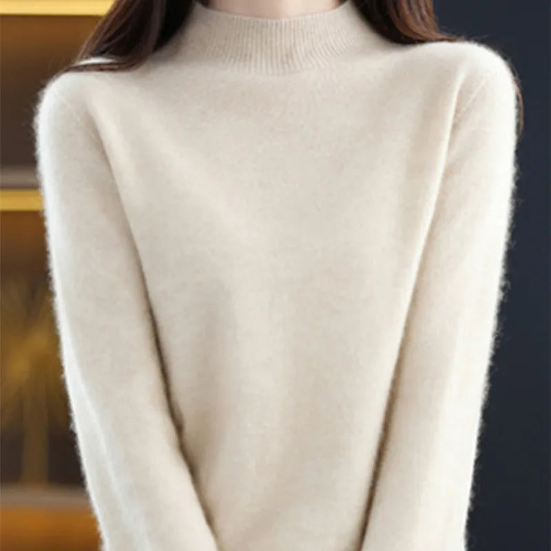 Half High Solid Color Cashmere Sweater For Women Loose Pullover Autumn and Winter Contracted Commuter Basic Knitwear Top Base