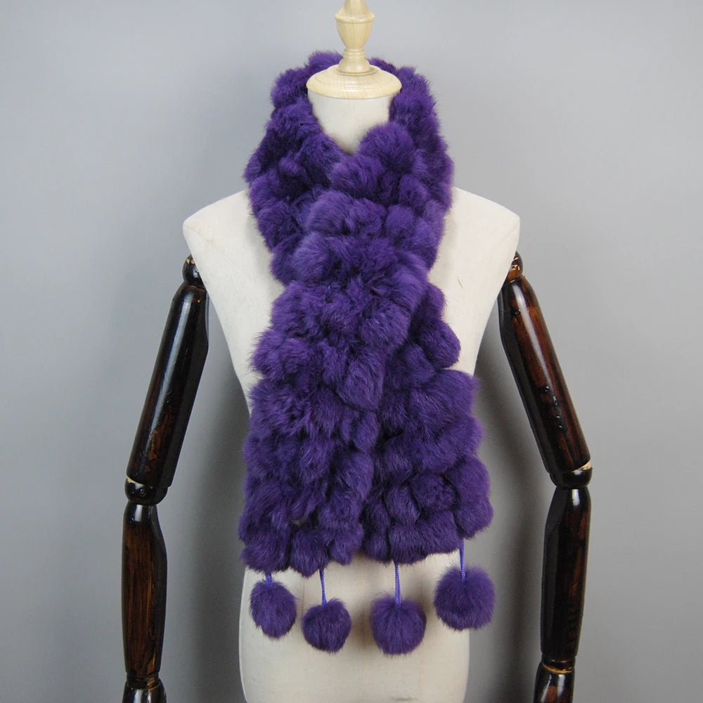 Women Winter Warm Real Rabbit Fur Scarf Hot Sale Natural Rabbit Fur Muffler 2025 Lady 100% Genuine Fur Scarves Wholesale Retail