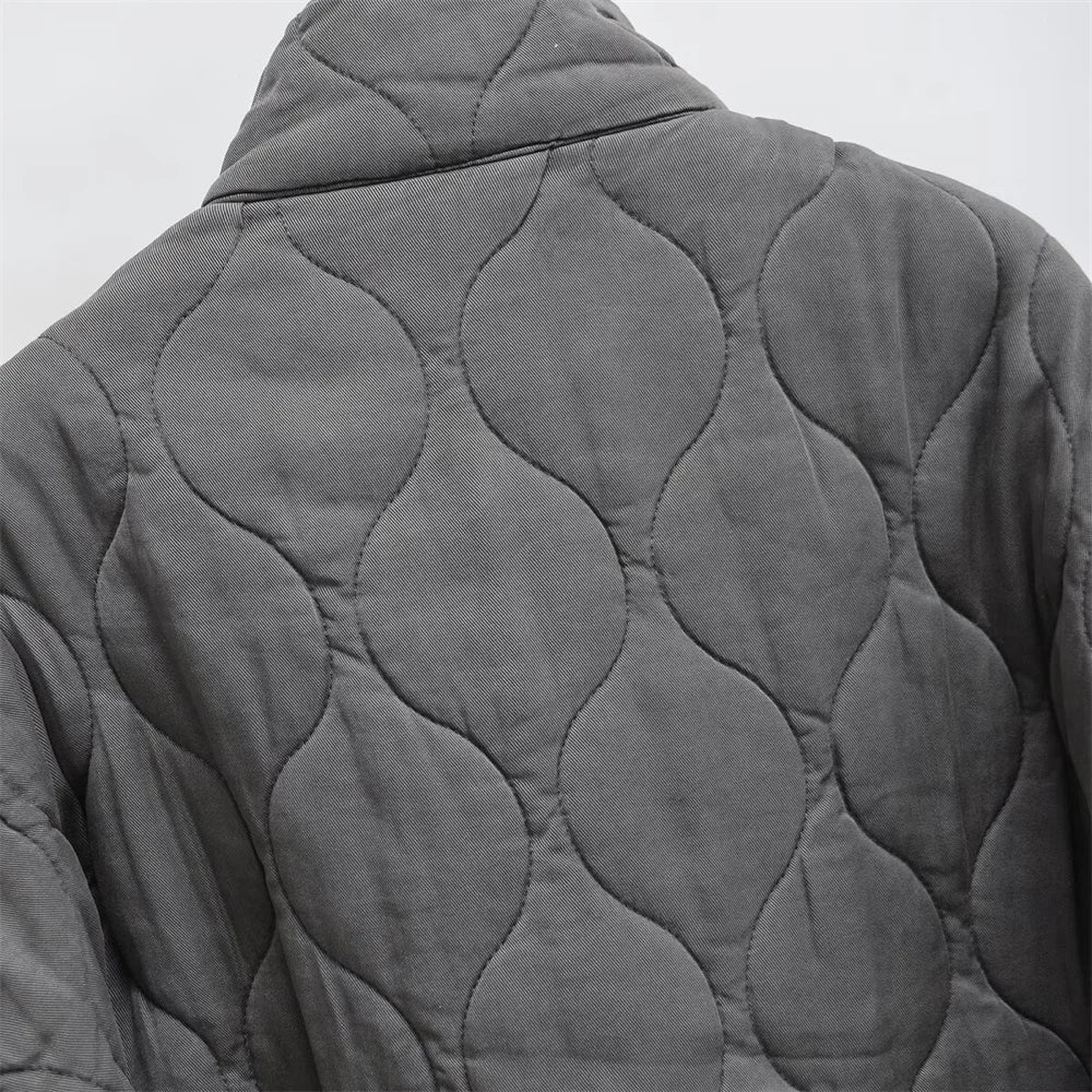 2024 Autumn New Product Fashion Casual Women's Stand up Collar Long Sleeve Loose Pocket Decoration Cotton Coat