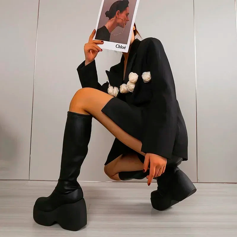 2024 Brand New Gothic Style Sexy Elegant Chunky Platform Women Ankle Boots Big Size 43 Walking Comfy Woman Shoes Platform Shoes