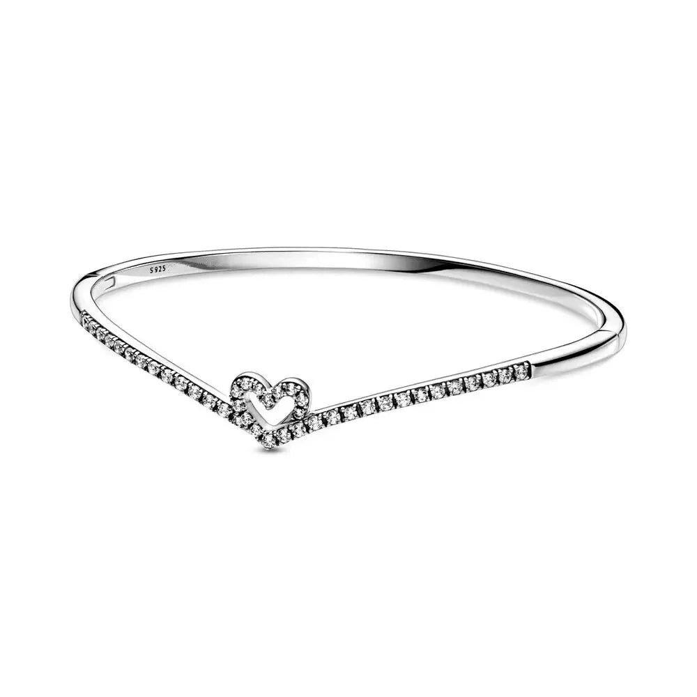 100% 925 sterling silver Elegant temperament heart opening design bow bracelet women's original DIY jewelry accessories gift