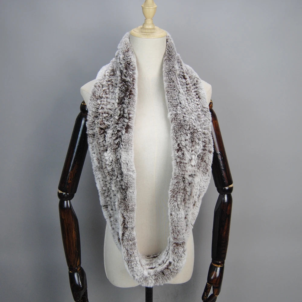 2025 Hot Sale Women New Real Fur Scarf Circle Long Real Fur Scarves Winter Warm Street Fashion Rex Rabbit Fur Muffler