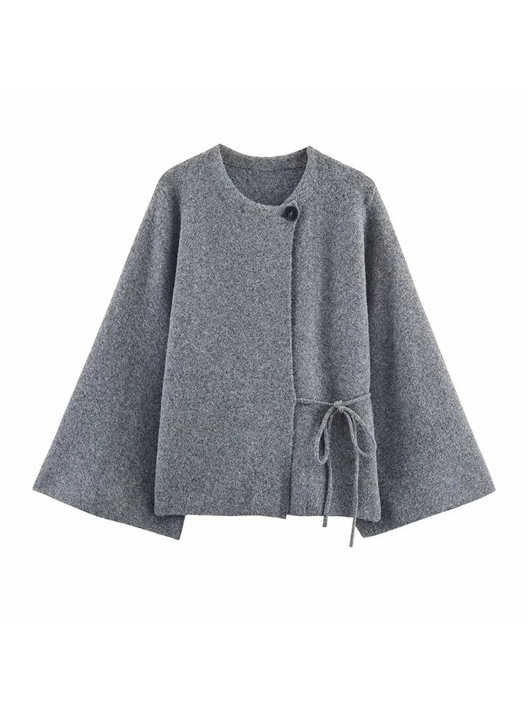 Women Autumn Winter New Knitted Sweater Coat Women Round Neck Pockets Single Button Solid Color Clothing Coat