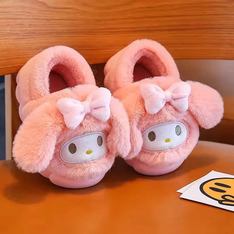 2025 Sanrio Hello Kitty Autumn/Winter Cotton Slippers Cover Heel Cute Flat Plush Slippers Autumn Anime Peripheral Christmas Gift