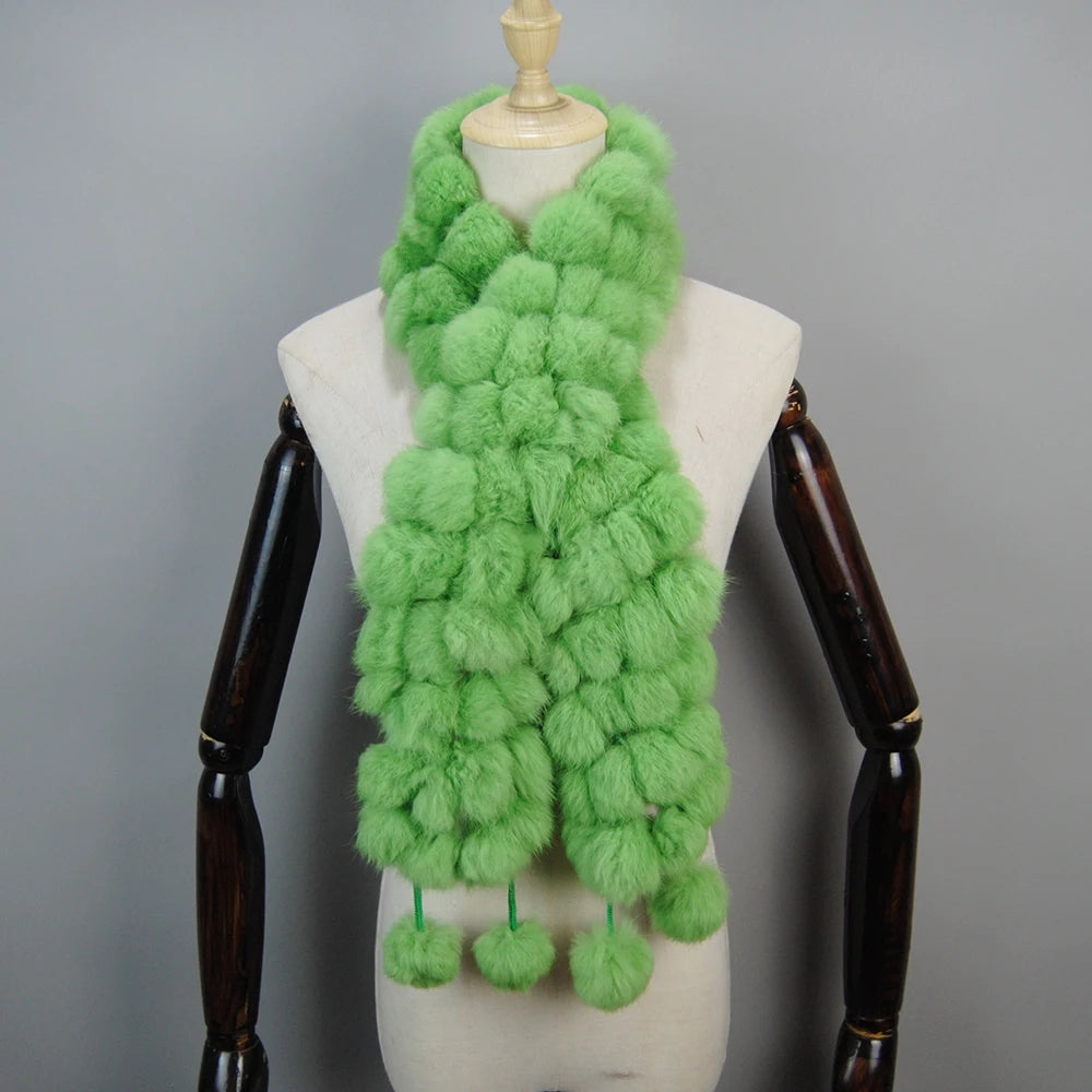 Women Winter Warm Real Rabbit Fur Scarf Hot Sale Natural Rabbit Fur Muffler 2025 Lady 100% Genuine Fur Scarves Wholesale Retail